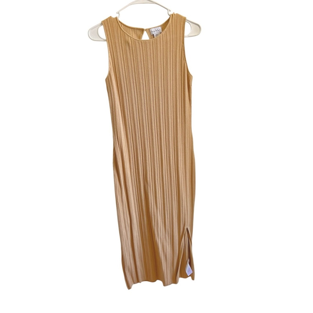 Nicole Miller Tan Ribbed Sleeveless Sheath Midi Dress
